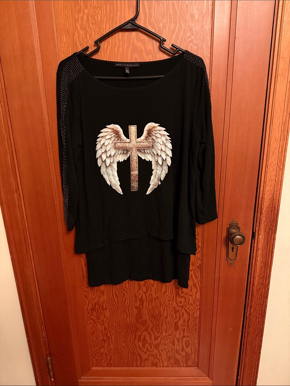 Black Women’s Angel Wing Cross Tunic Top - Casual Layered Style